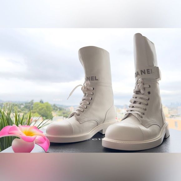 CHANEL Paradise Lace Up Buckle Boots Sz. 37 - Picture 6 of 15